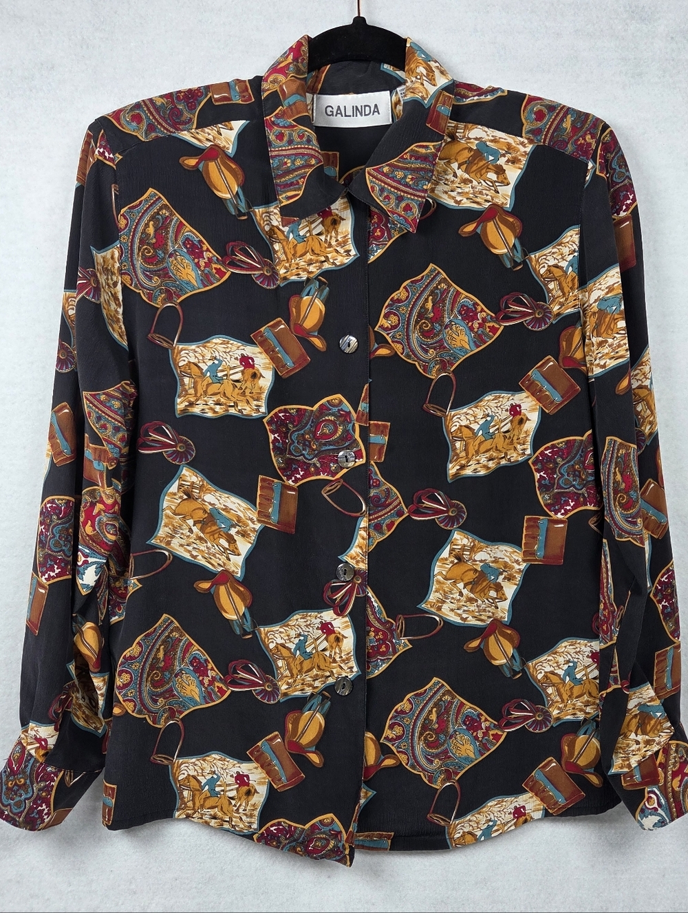 Vintage GALINDA 100% Silk Equestrian Blouse Shirt - Size S